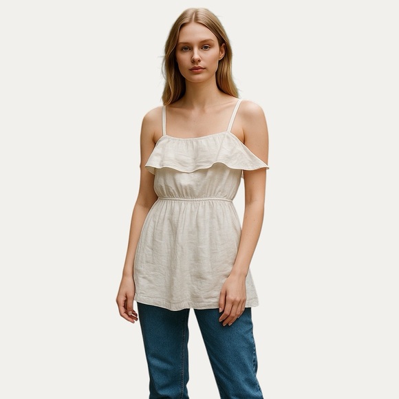 Reformation 100% Linen Ruffled Tie Back Top White Medium - Picture 12 of 12